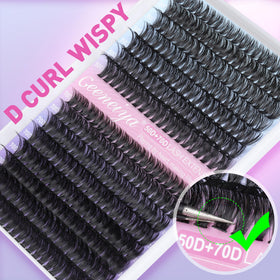 Close-up of 50D and 70D lash clusters in various lengths