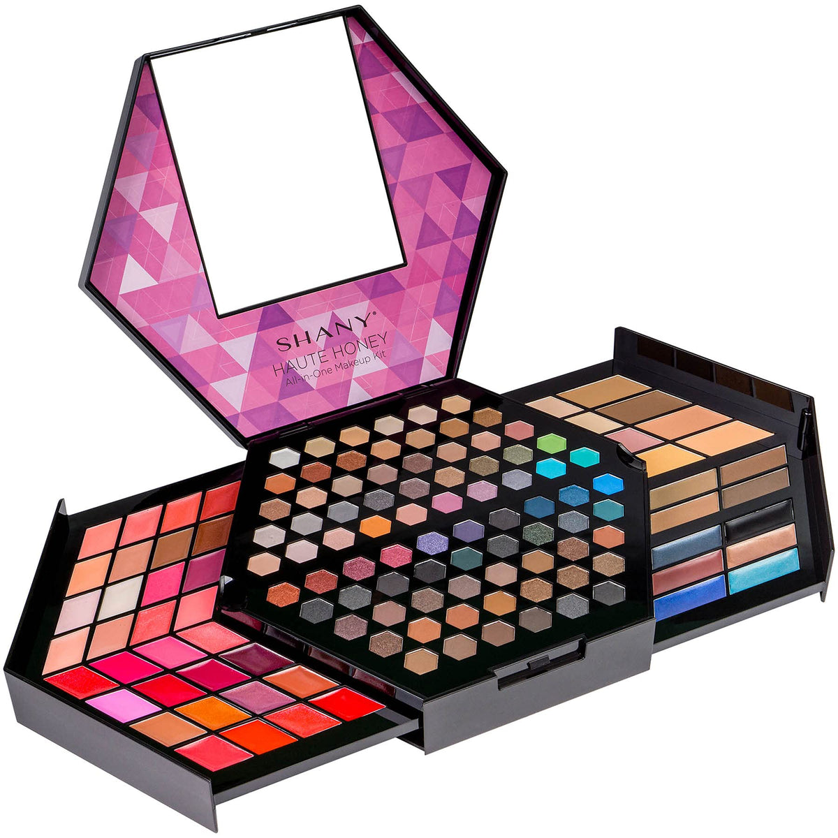 Close-up of 80 eyeshadows in SHANY Haute Honey Makeup Set