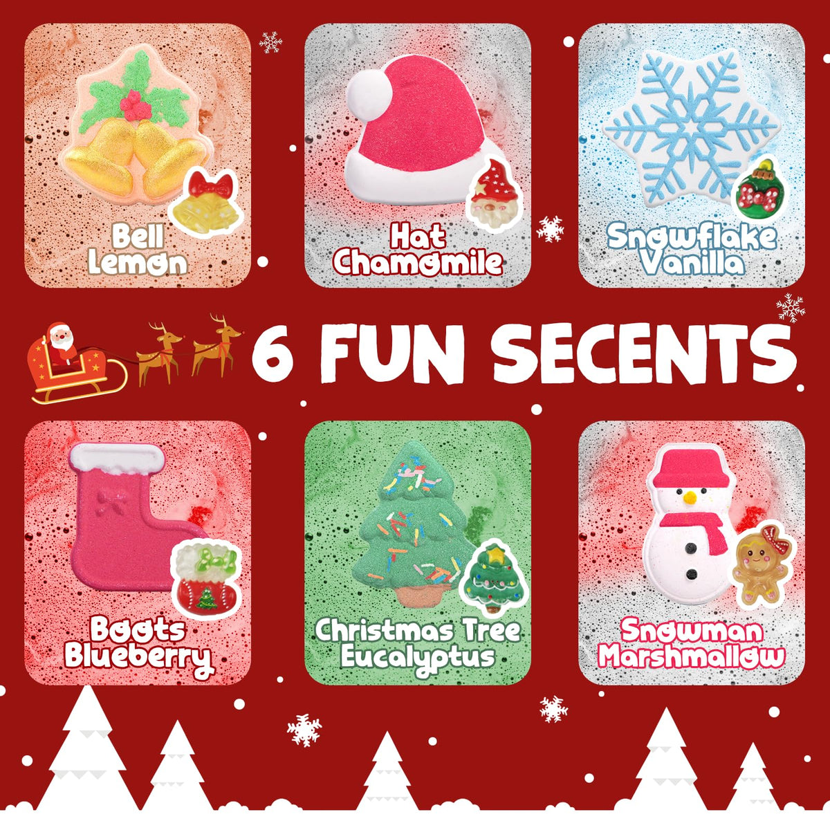 Close-up of a Santa hat shaped bath bomb with hidden toy