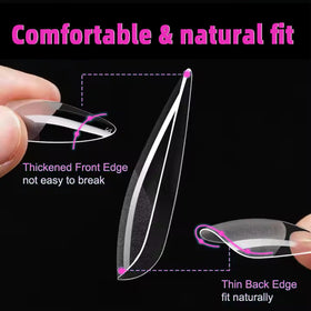 Close-up of AddFavor almond nail tips showing size options