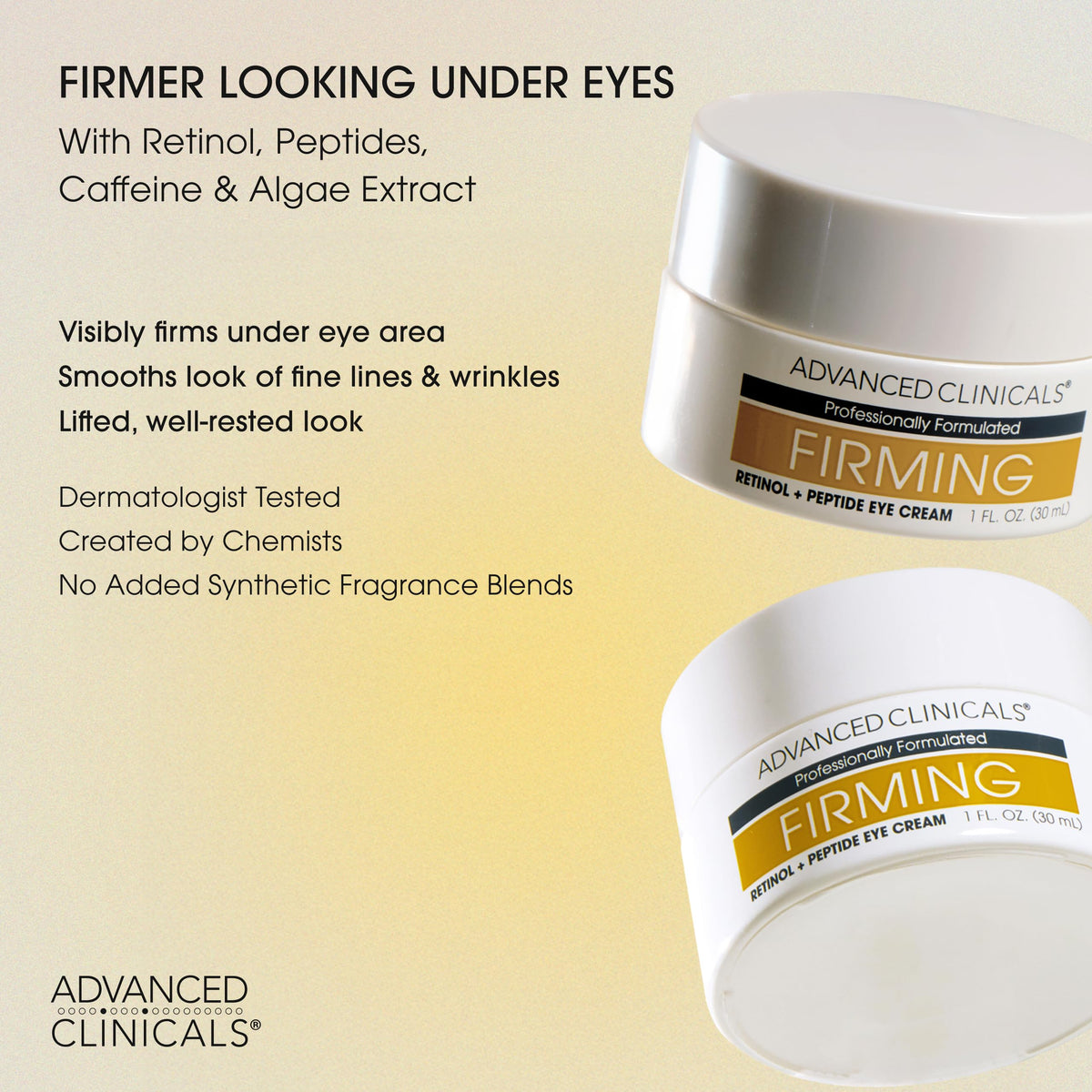 Close-up of Advanced Clinicals Retinol Eye Cream packaging