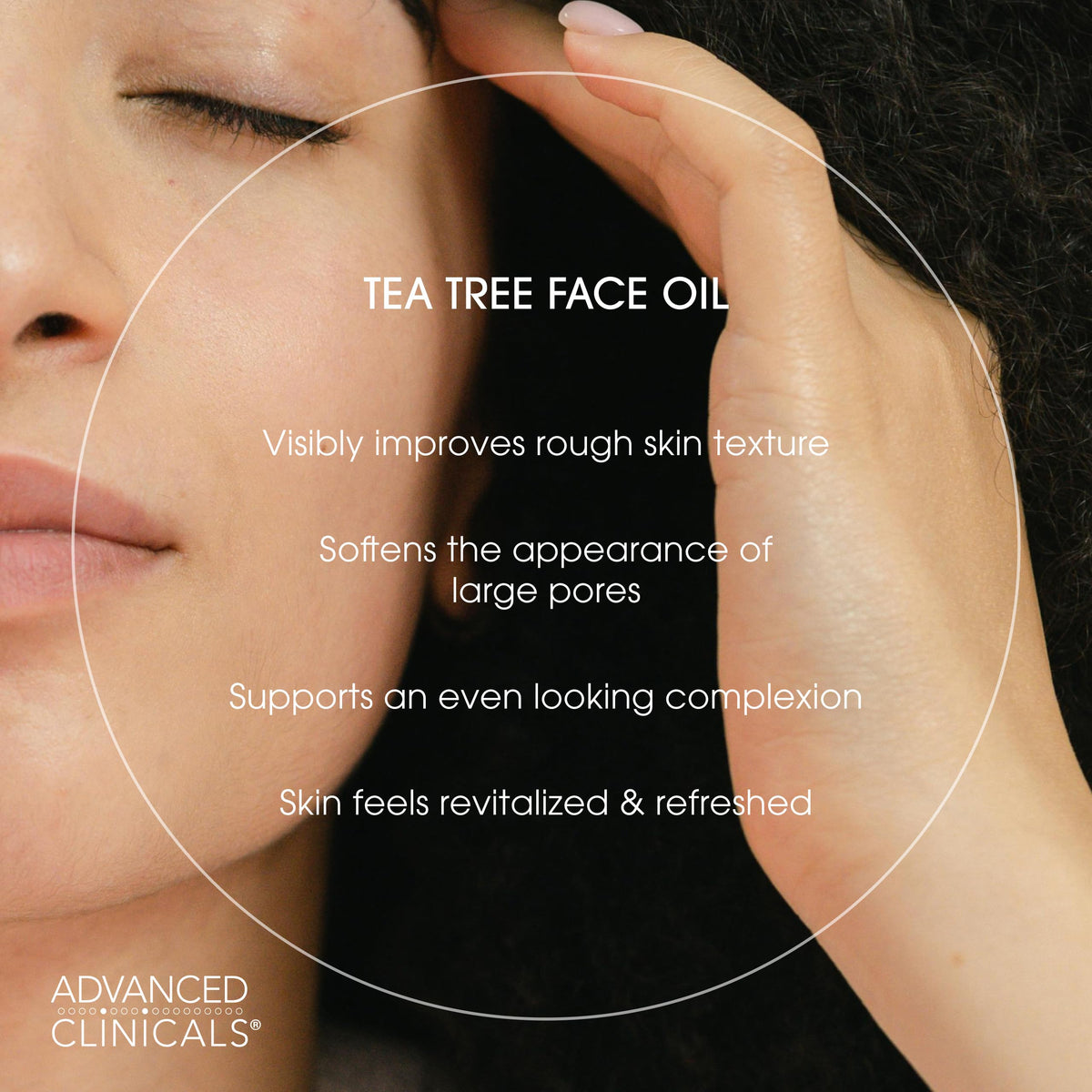Close-up of Advanced Clinicals Tea Tree Oil Serum texture on skin