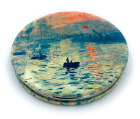 Close-up of Aeisage Compact Makeup Mirror with Monet Sunrise print