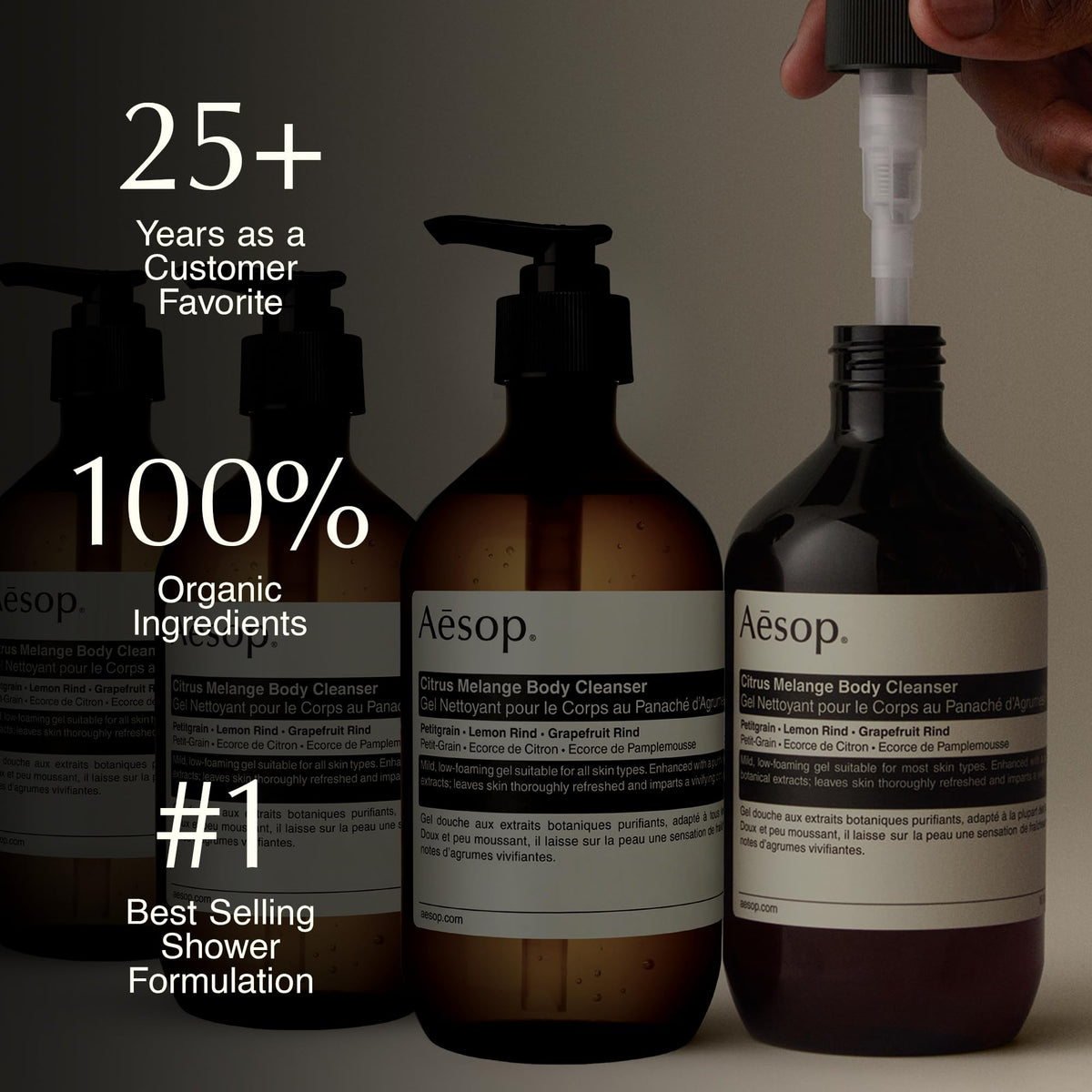 Close-up of Aesop Citrus Melange Body Cleanser cap