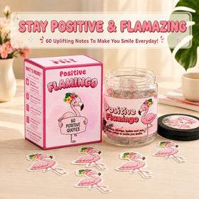 Close-up of affirmation cards inside DEARMINE Positive Flamingo Jar