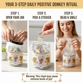 Close-up of affirmation cards inside the Positive Donkey Jar