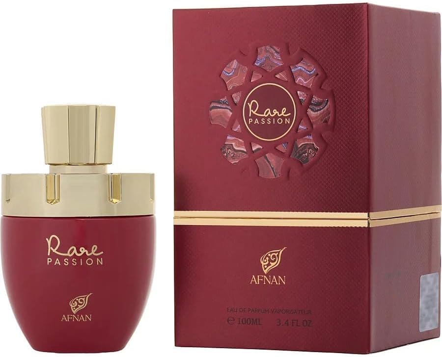 Close-up of Afnan Rare Passion perfume bottle