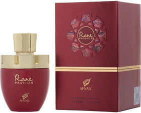 Close-up of Afnan Rare Passion perfume bottle