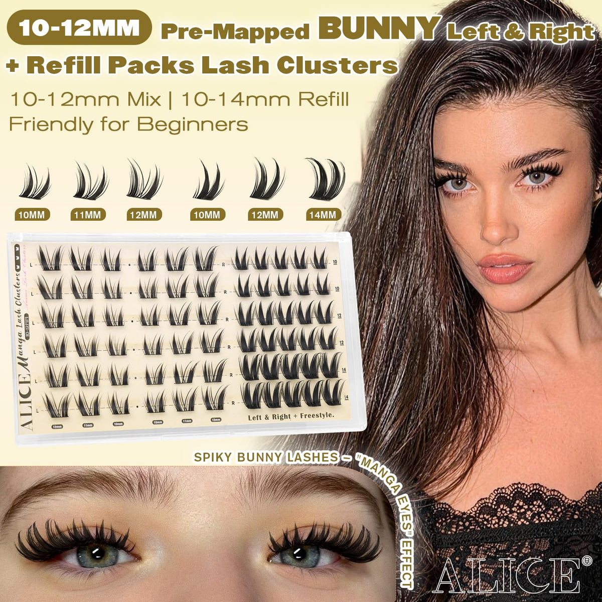 Close-up of ALICE Bunny Lash Clusters showing individual lashes