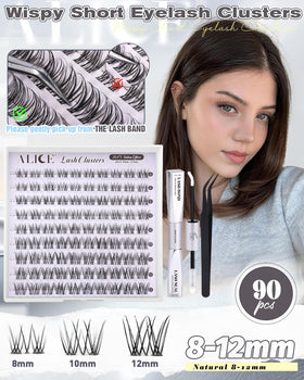 Close-up of ALICE Short Lash Clusters Kit showing invisible band