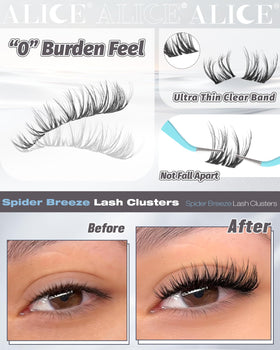 Close-up of ALICE Spider Breeze Lash Clusters showing 3D effect