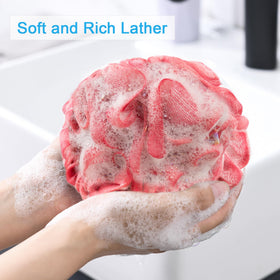 Close-up of AmazerBath Loofah Sponge showcasing its fluffy mesh