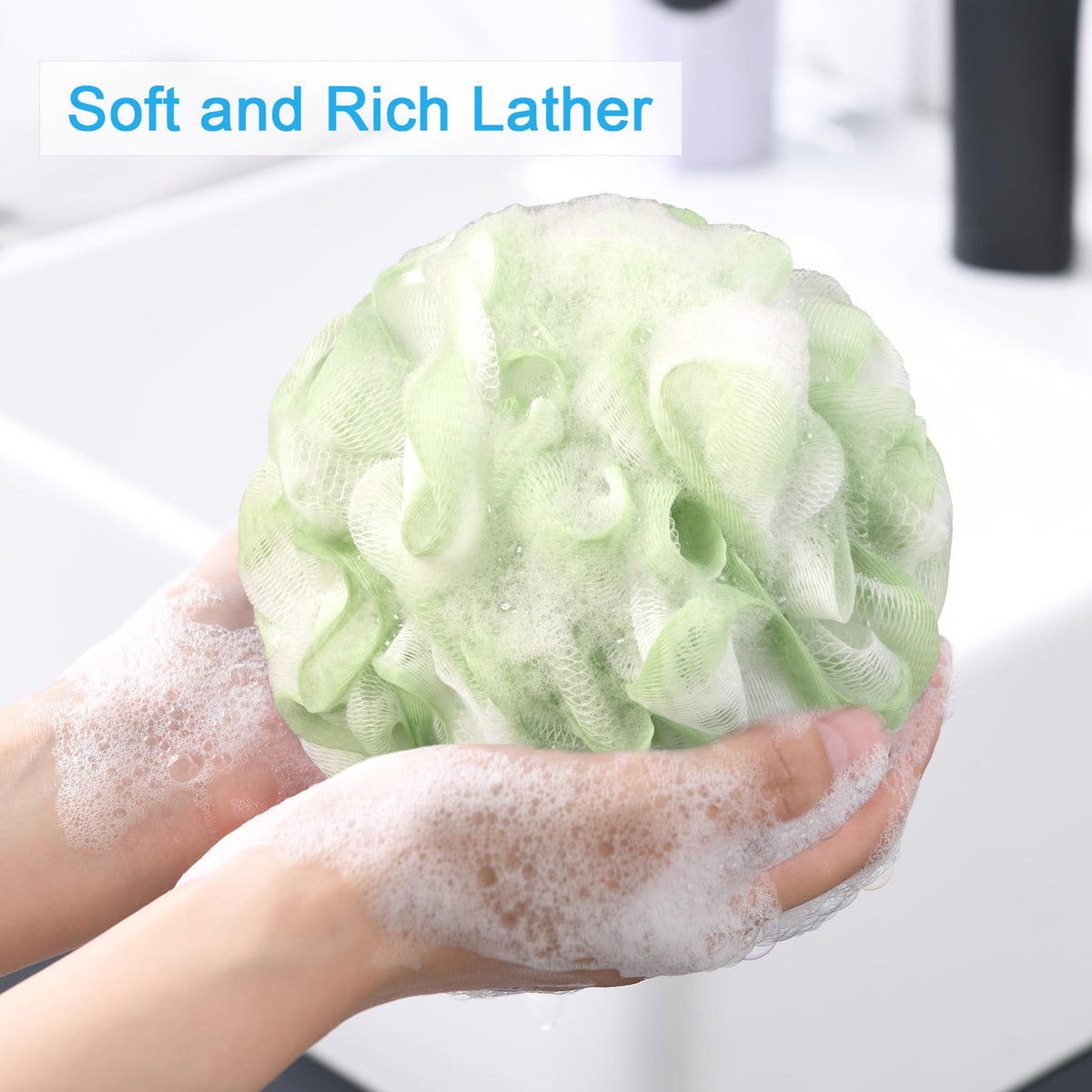 Close-up of AmazerBath loofah sponge showing its fluffy texture