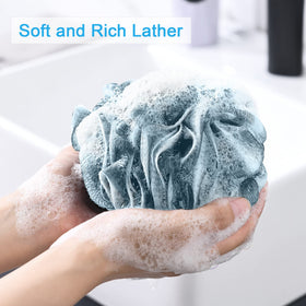 Close-up of AmazerBath loofah sponges showing strong knotting design