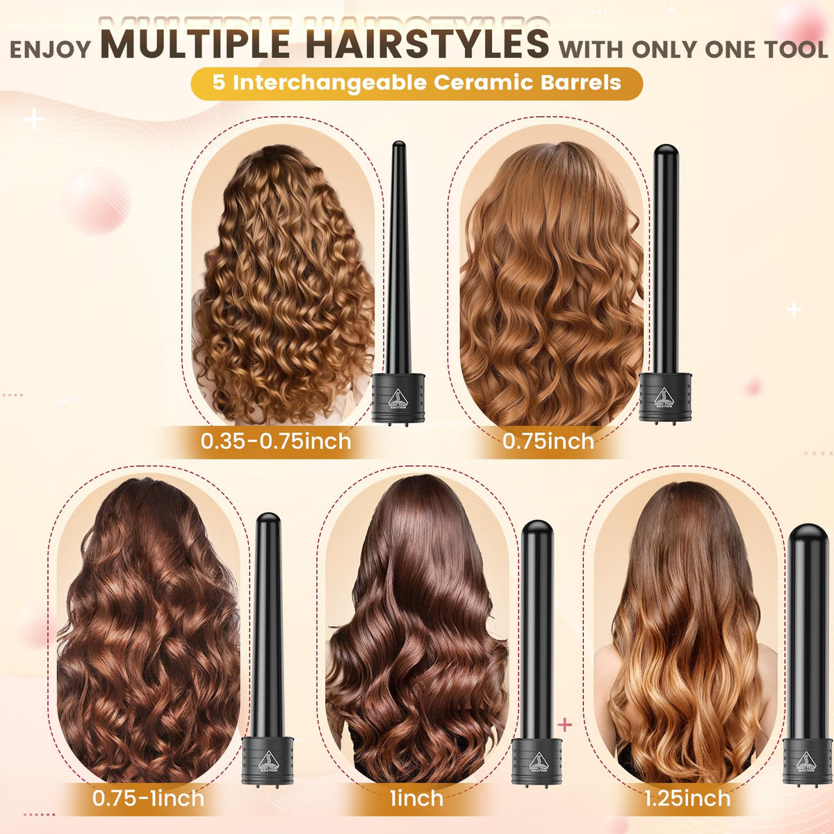 Close-up of Amgcive curling wand barrel for small curls