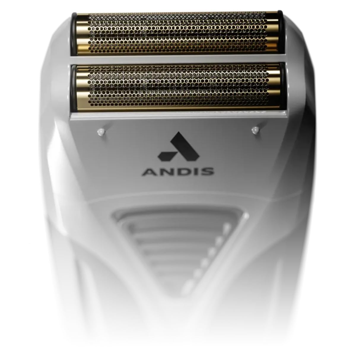 Close-up of Andis Pro Foil shaver gold titanium foil head