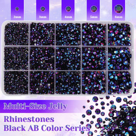 Close-up of AnoleAir Black AB Purple Rhinestones in various sizes