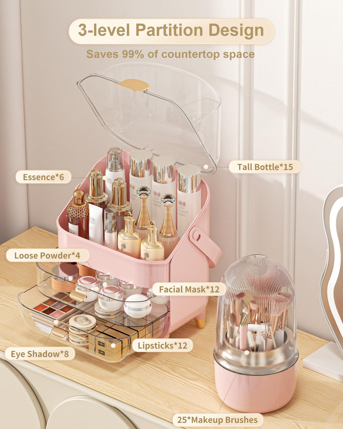 Close-up of Anylady Makeup Organizer transparent drawer