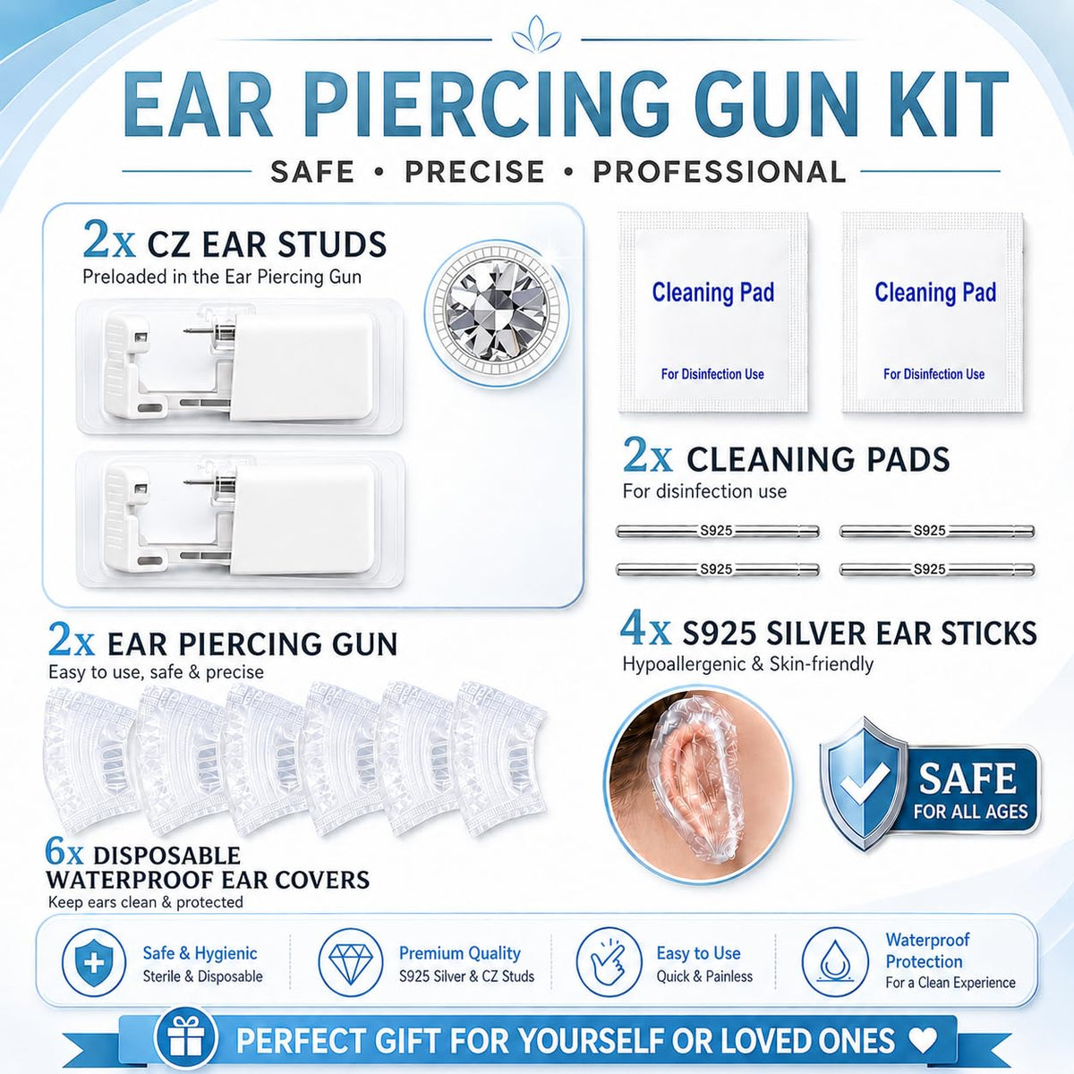 Close-up of Anzero ear piercing gun with preloaded CZ stud