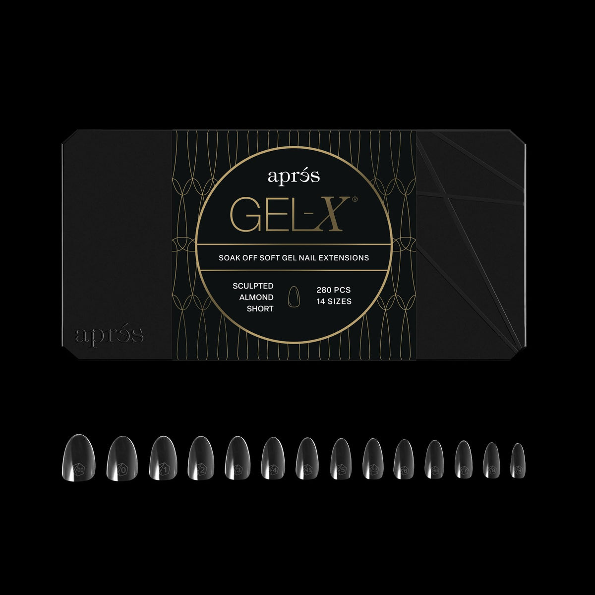 Close-up of APRÉS Gel-X Almond Nail Tips showing various sizes