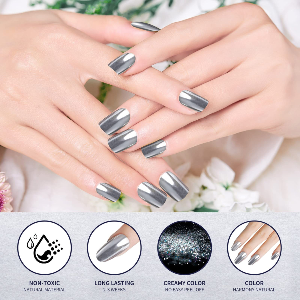 Close-up of Artdone chrome nail powder jar with mirror effect