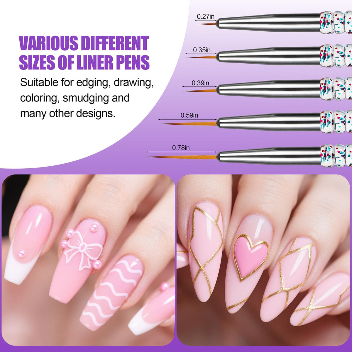 Close-up of Artdone nail art brushes with easy grip handles