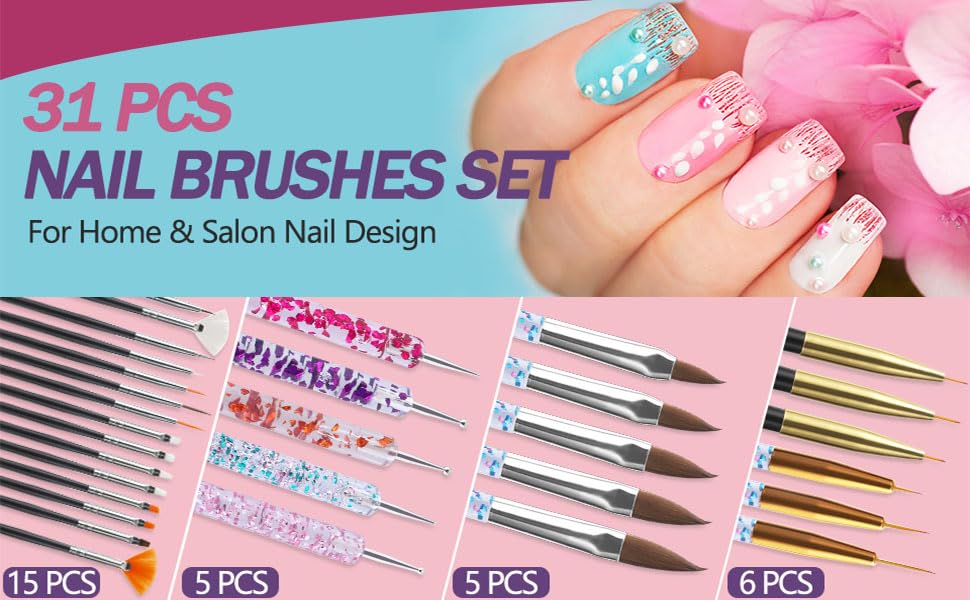 Close-up of Artdone nail art brushes with easy grip handles