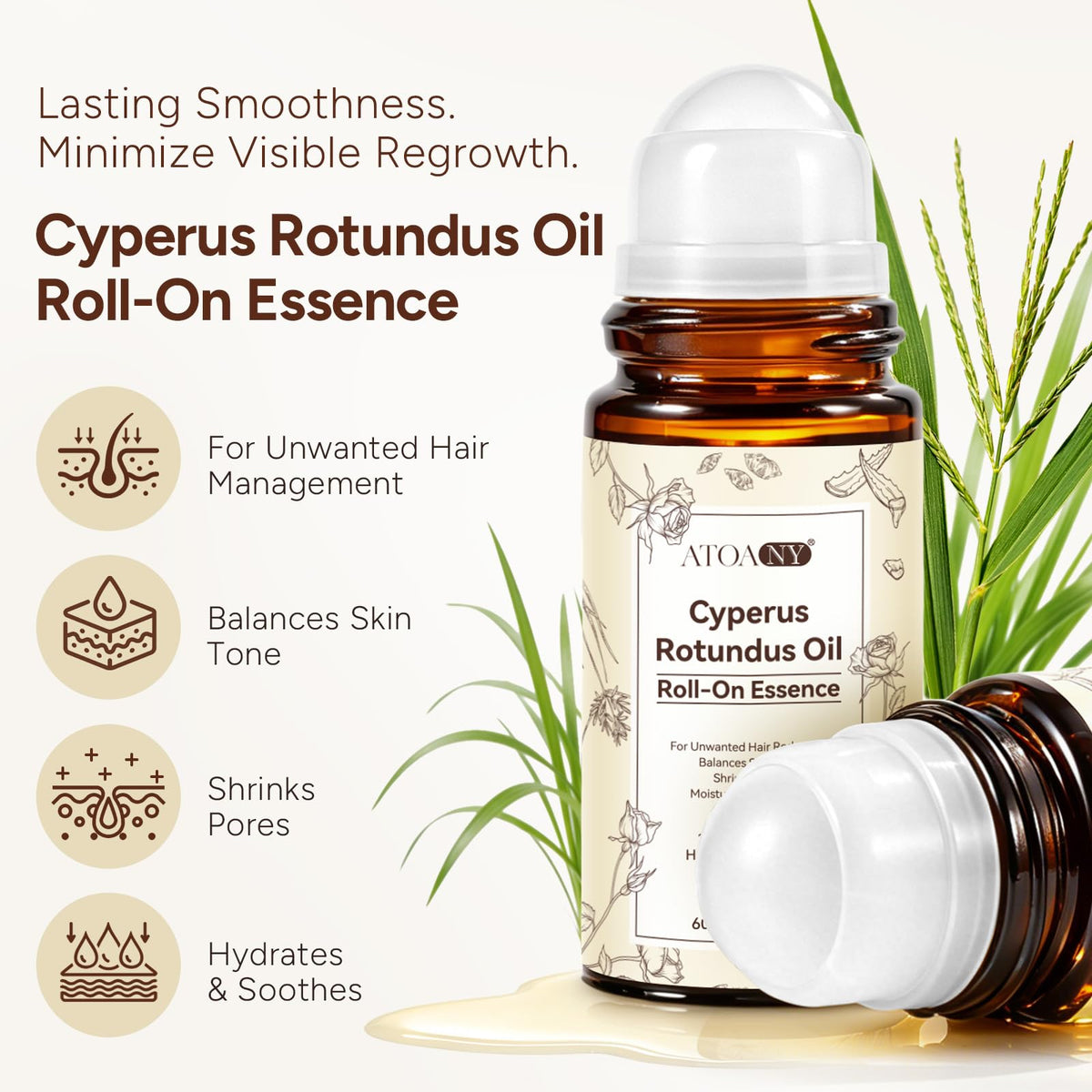 Close-up of ATOANY Cyperus Rotundus Oil roll-on applicator