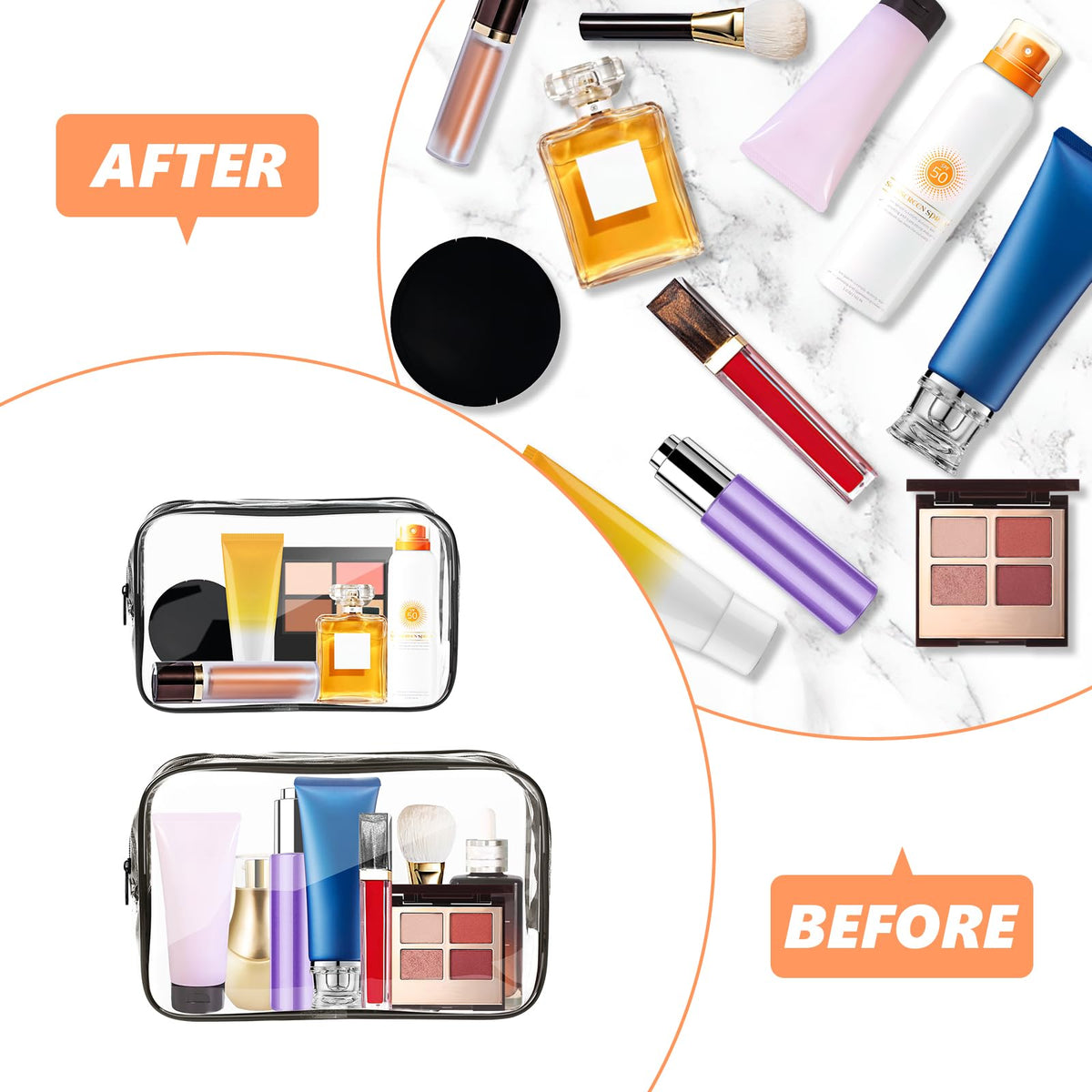 Close-up of AURUZA Clear Makeup Bag zipper