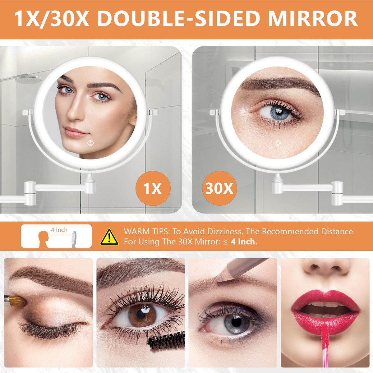 Close-up of Auxmir 30X magnifying side of the makeup mirror