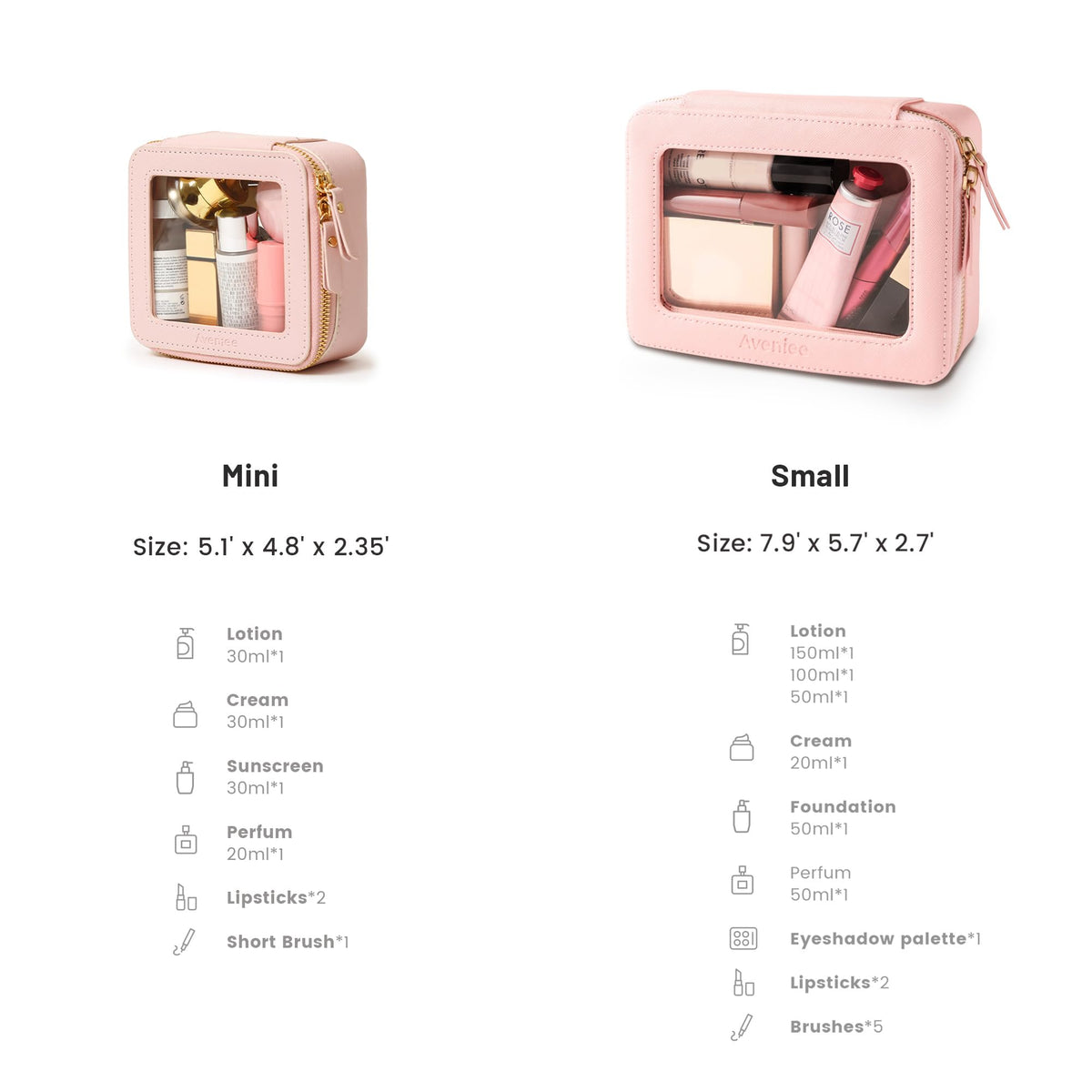 Close-up of Aveniee Mini makeup bag with zipper