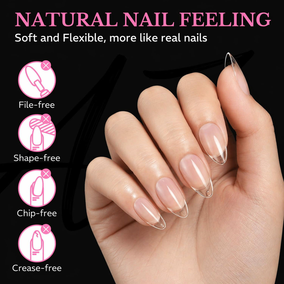 Close-up of AZUREBEAUTY almond nail tips showing sizes