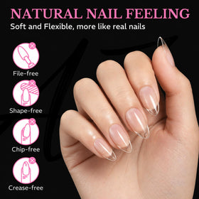 Close-up of AZUREBEAUTY almond nail tips showing sizes
