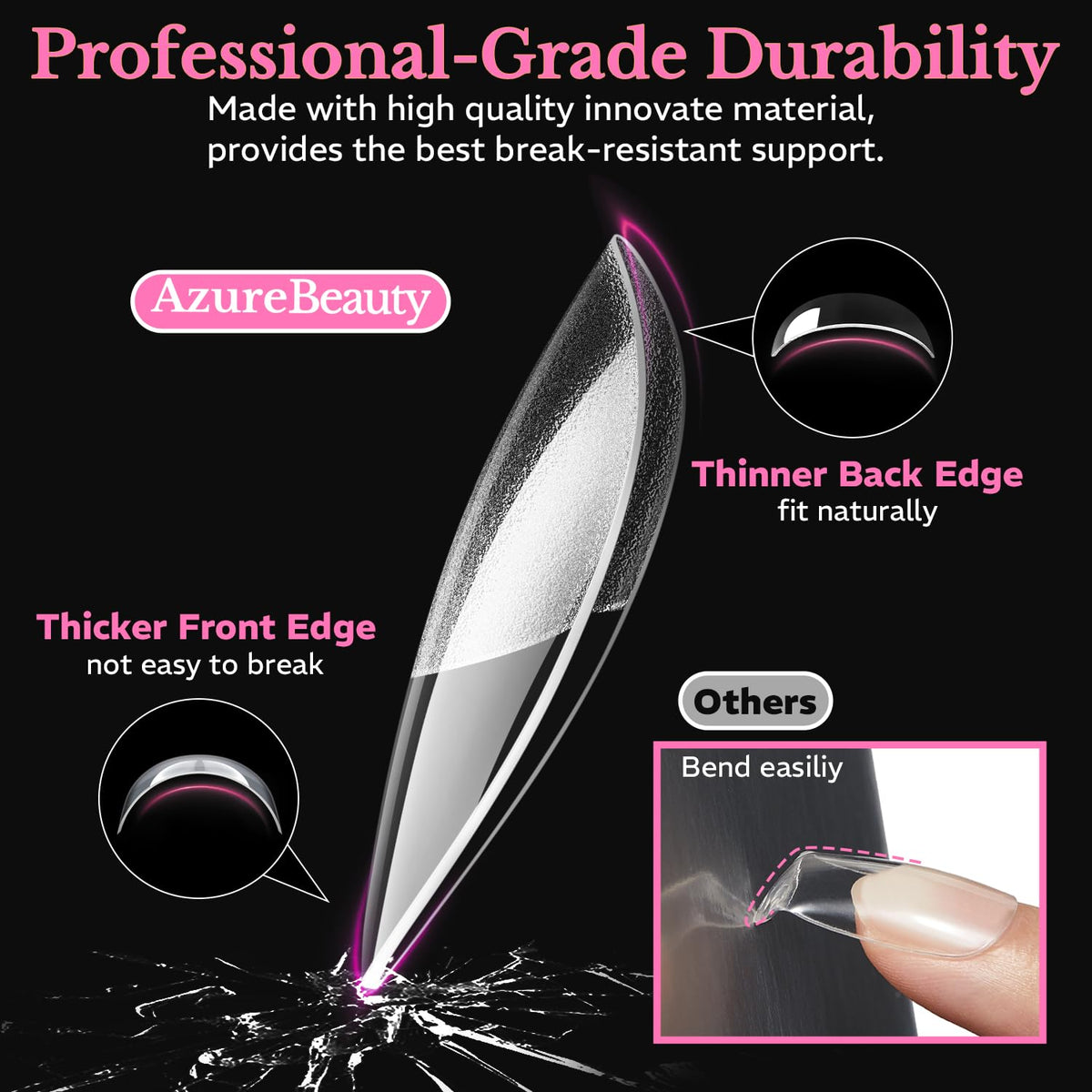 Close-up of AZUREBEAUTY Short Oval Round Nail Tips showing matte texture