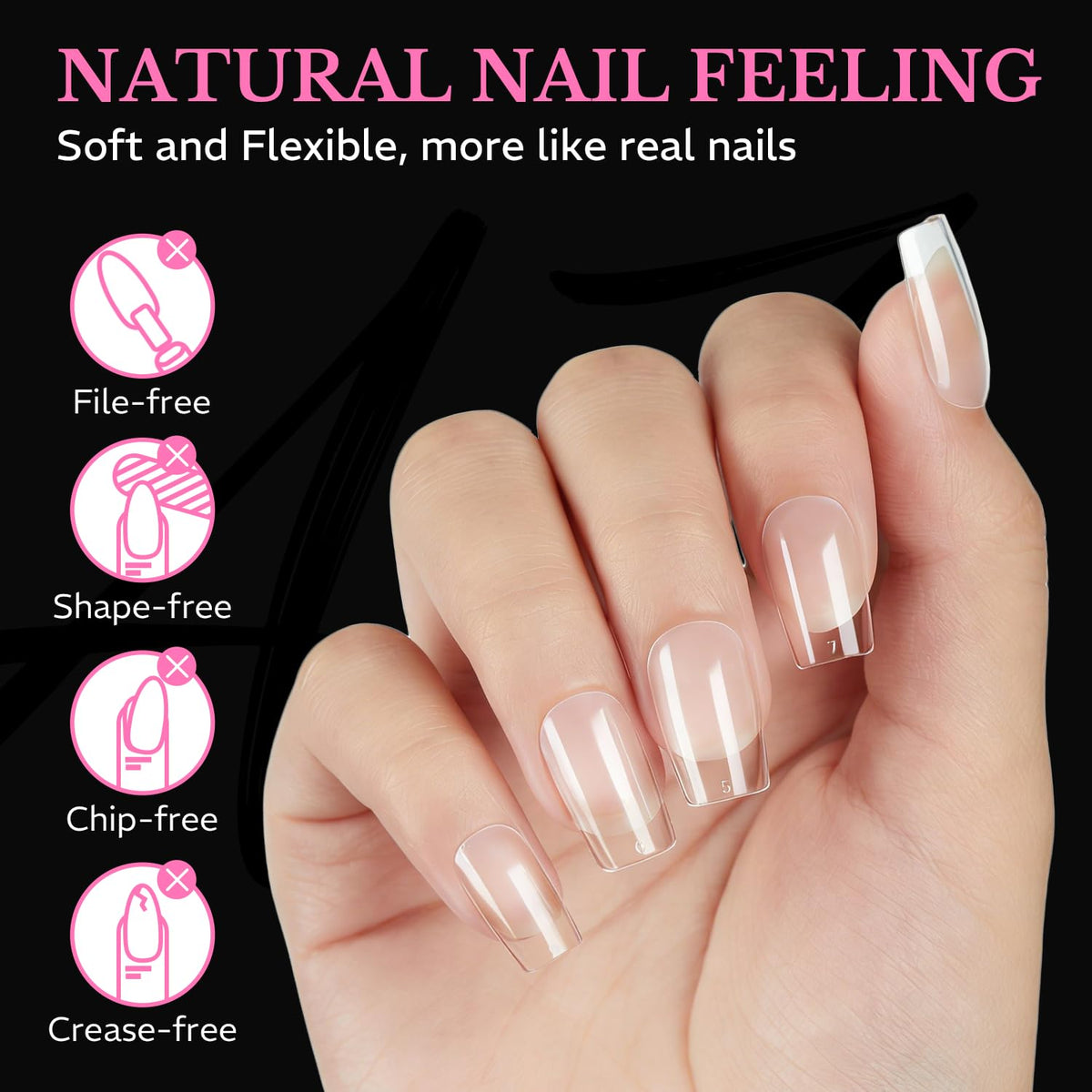 Close-up of AZUREBEAUTY Short Square Nail Tips showing sizes