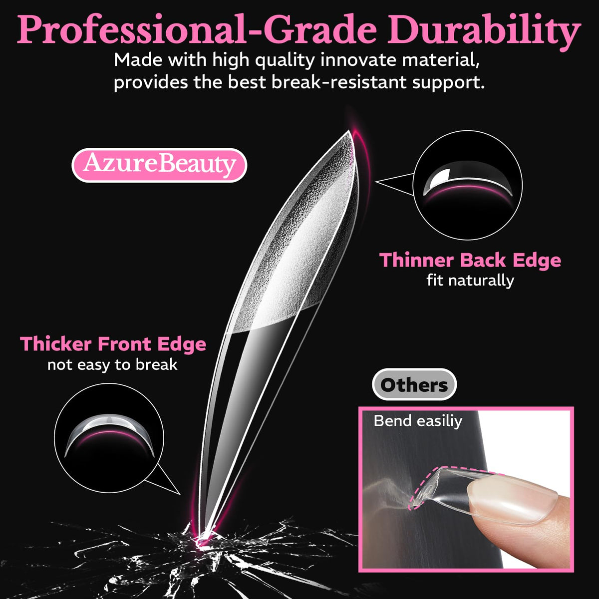 Close-up of AZUREBEAUTY stiletto nail tips showing texture