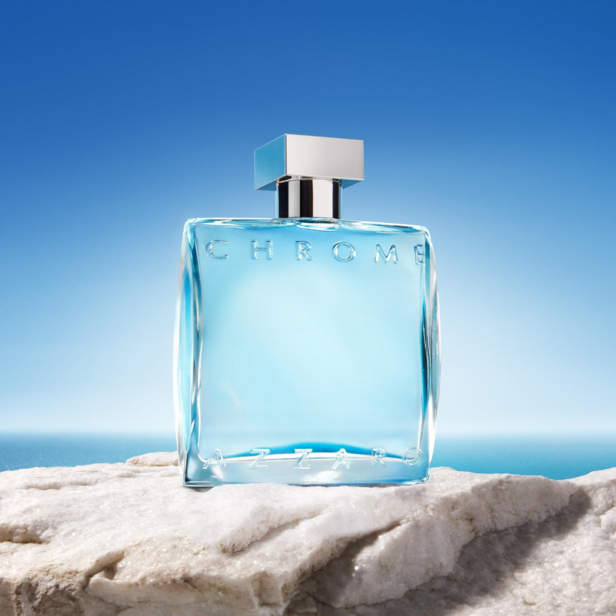 Close-up of Azzaro Chrome bottle design