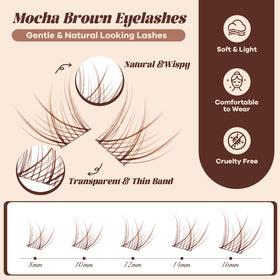 Close-up of B&Qaugen brown lash clusters in various lengths