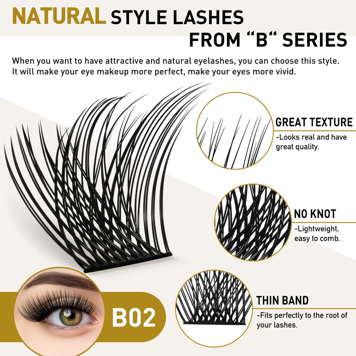 Close-up of B&Qaugen Lash Clusters showing realistic texture