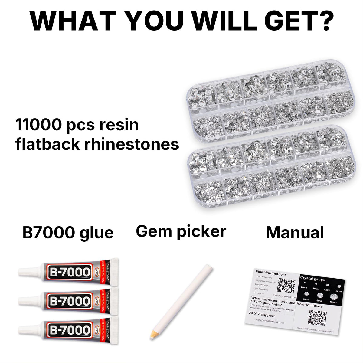 Close-up of B7000 glue tubes included in rhinestones kit