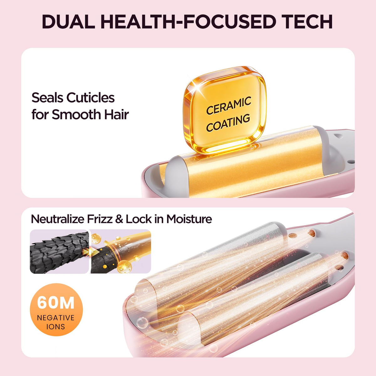 Close-up of BABONIR Hair Crimper barrel with ceramic glaze