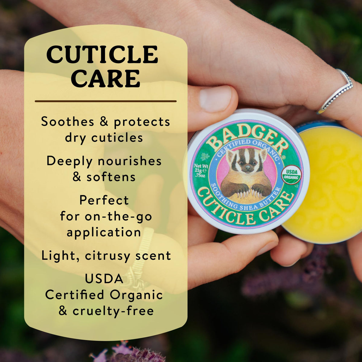 Close-up of Badger Cuticle Cream showing rich texture