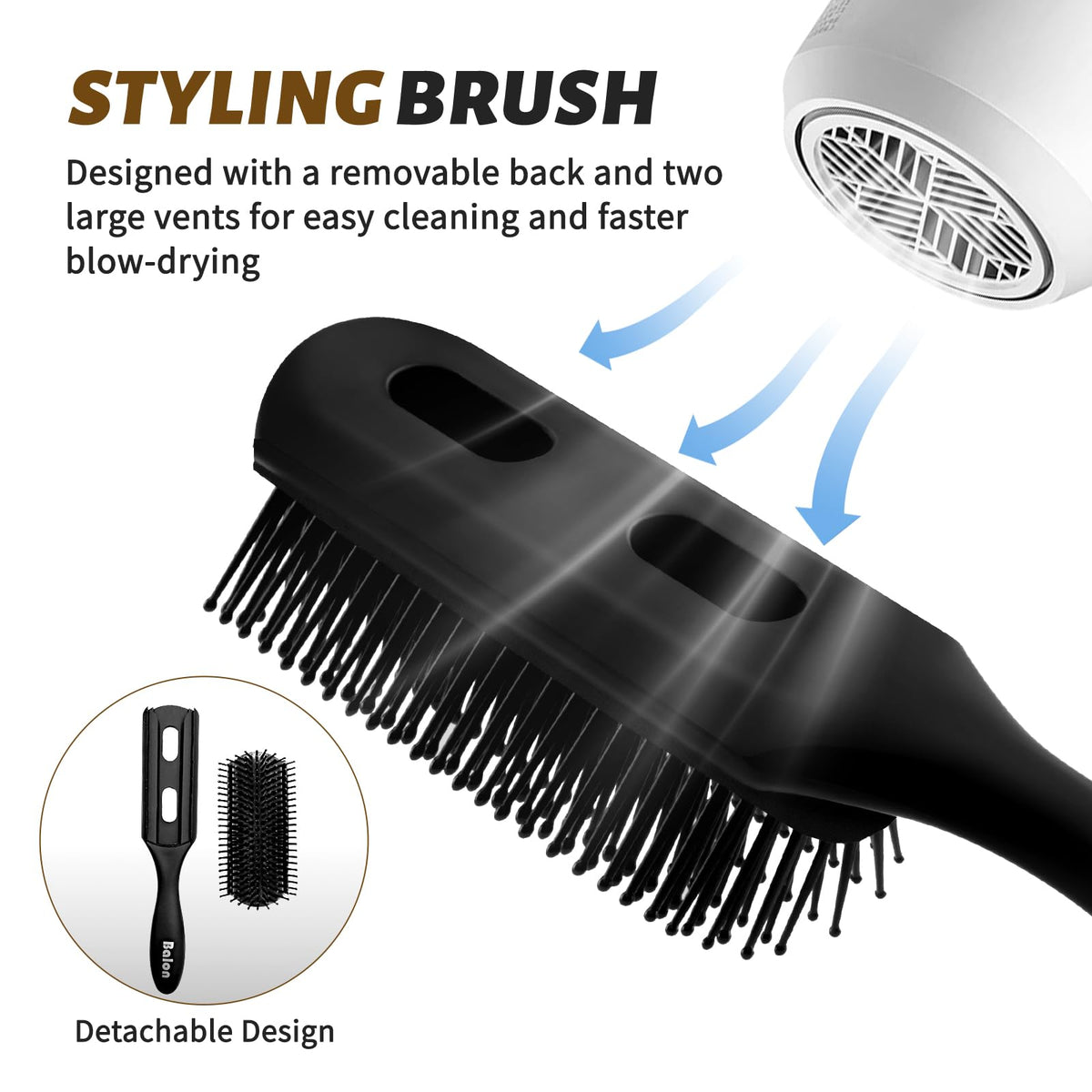 Close-up of BALON paddle brush with soft bristles