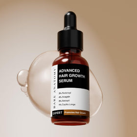 Close-up of Bare Anatomy Advanced Hair Growth Serum bottle