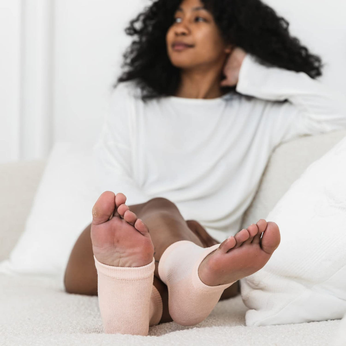Close-up of Bare August Gel Heel Socks showing fabric texture