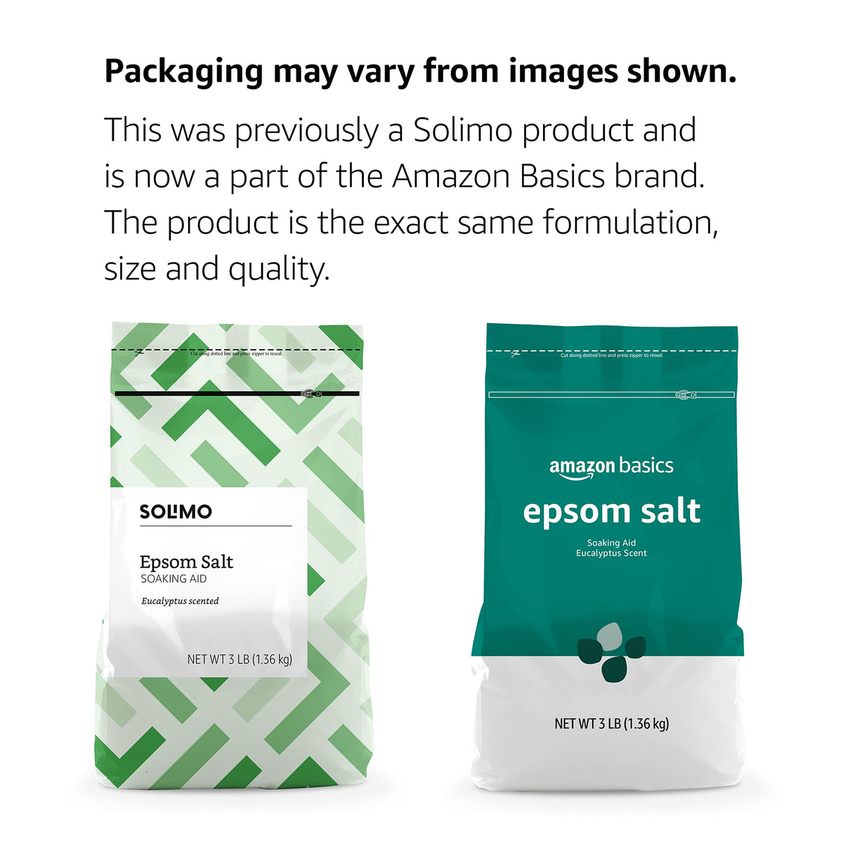 Close-up of Basics Epsom Salt crystals with eucalyptus scent