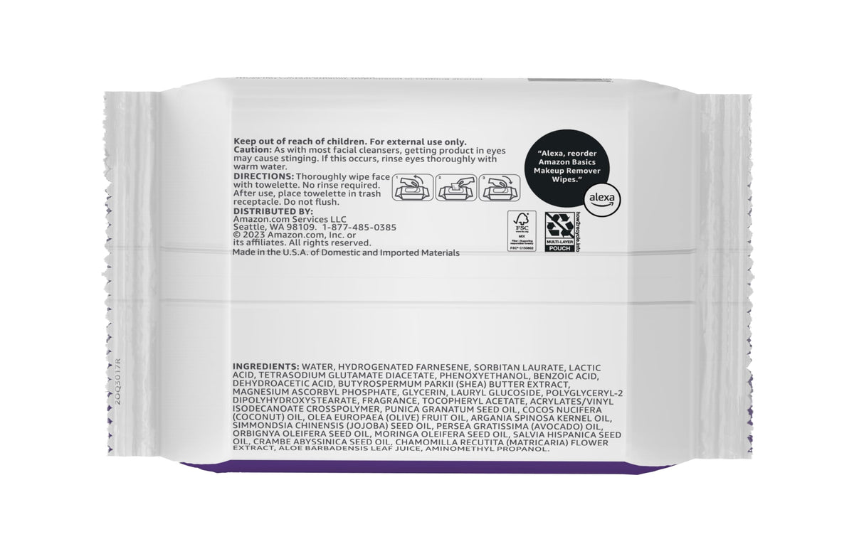 Close-up of Basics Makeup Remover Wipes packaging