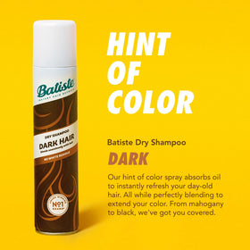 Close-up of Batiste Dark Dry Shampoo bottle with spray nozzle
