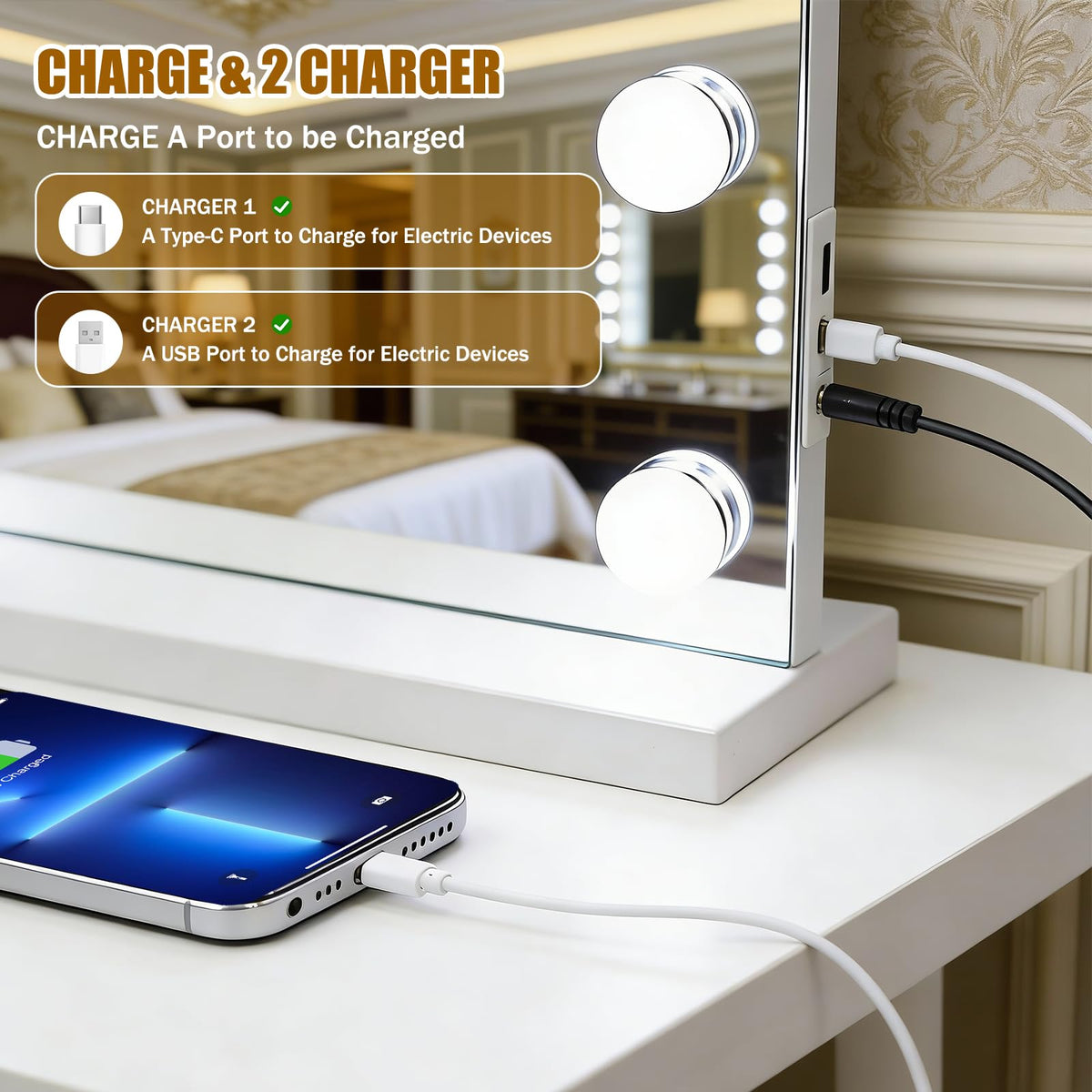 Close-up of Bearolve Vanity Mirror's metal frame