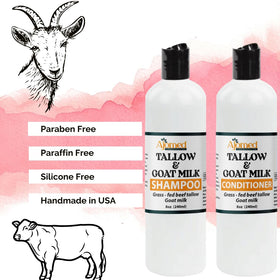 Close-up of Beef Tallow & Goat Milk Conditioner bottle